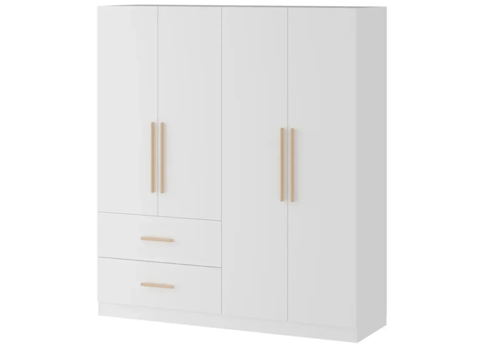 70.9 in. H x 19.5 in. D White 63 in. W 4-Door Big Wardrobe Armoires with Hanging Rods, Drawers and Storage Shelves