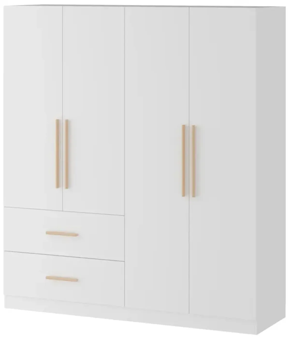 70.9 in. H x 19.5 in. D White 63 in. W 4-Door Big Wardrobe Armoires with Hanging Rods, Drawers and Storage Shelves