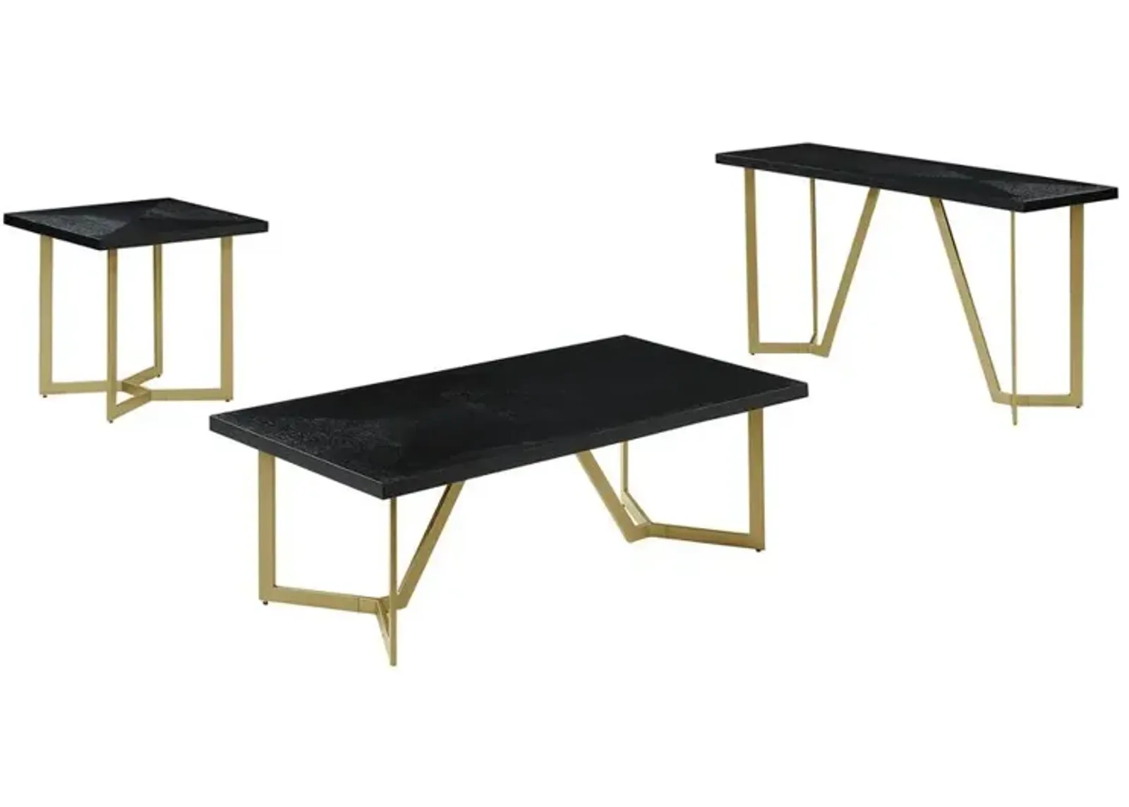 3pc Black wood top coffee table set w/gold color iron base (1Coffee+1End+1console table)