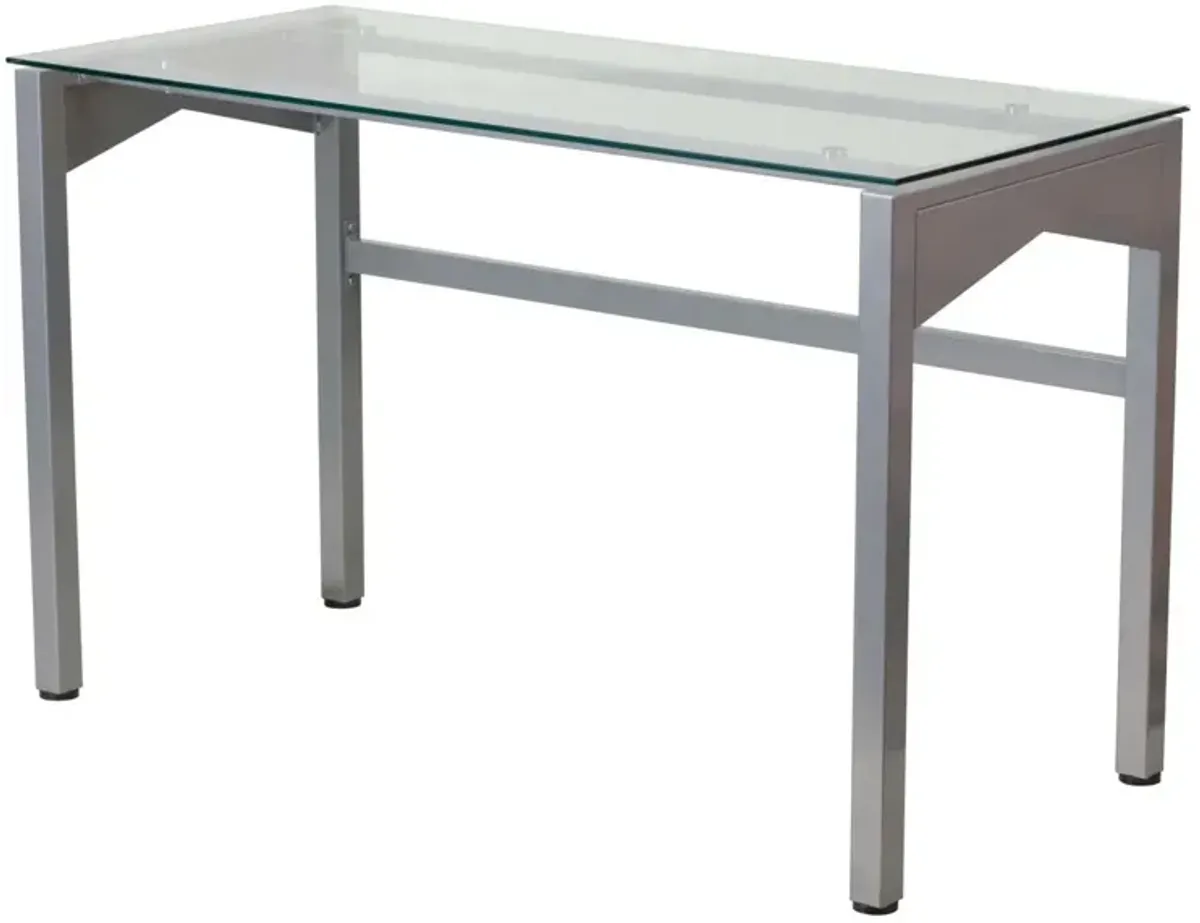 Hivvago Rectangular Writing Table Office Desk with Clear Tempered Glass Surface