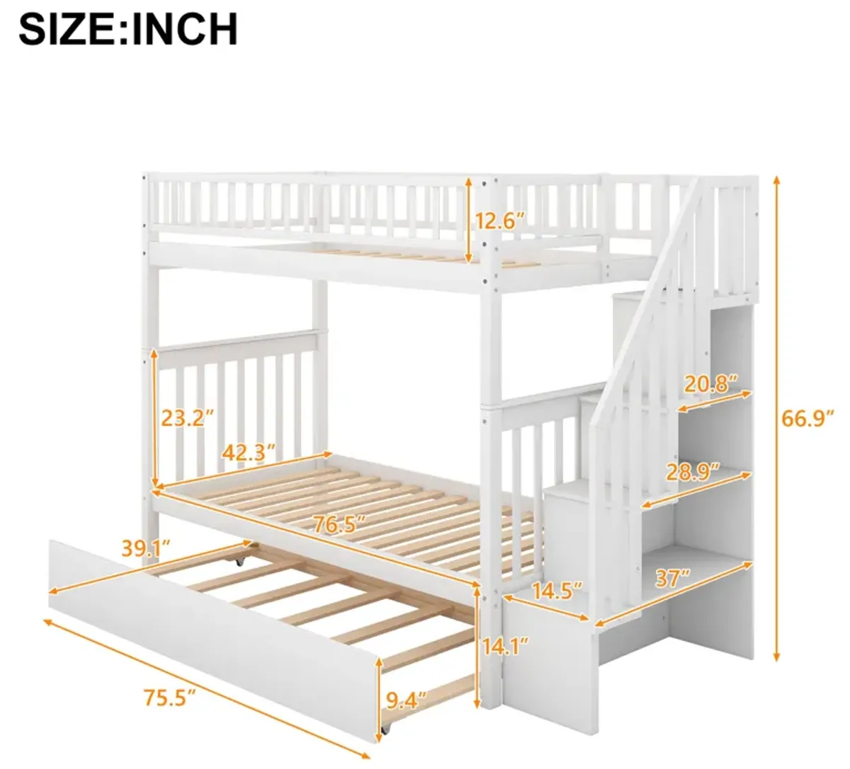 Merax Solid Bunk Bed with Trundle and Storage