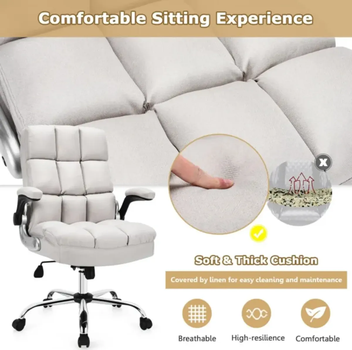 Hivvago Adjustable Swivel Office Chair with High Back and Flip-up Arm for Home and Office