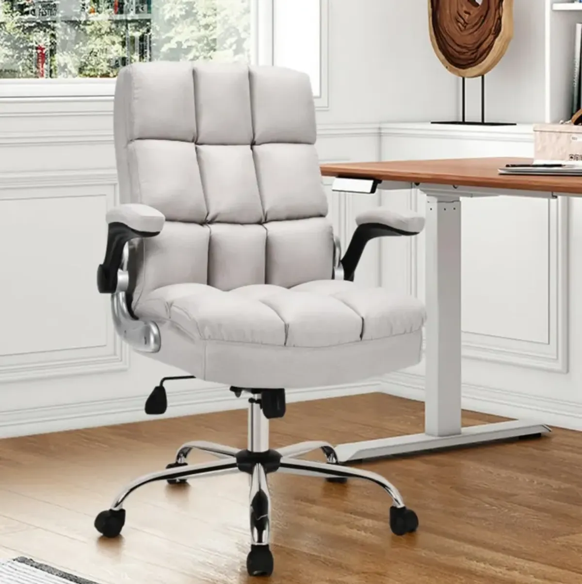 Hivvago Adjustable Swivel Office Chair with High Back and Flip-up Arm for Home and Office