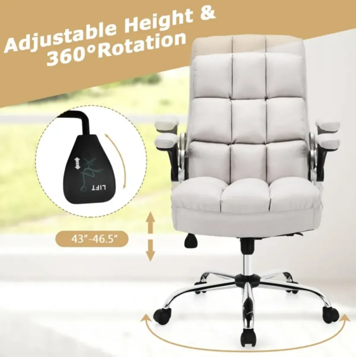 Hivvago Adjustable Swivel Office Chair with High Back and Flip-up Arm for Home and Office