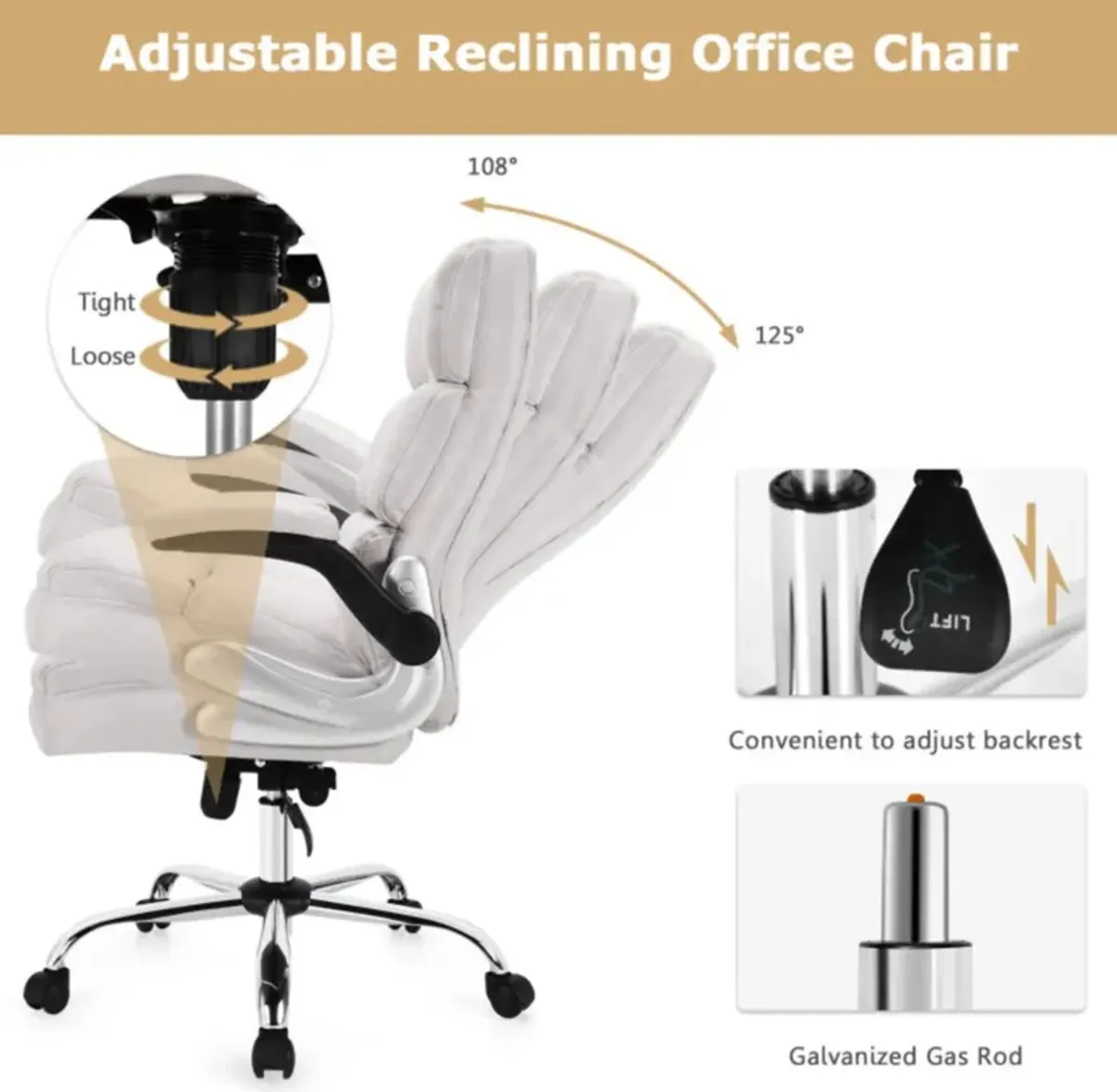 Hivvago Adjustable Swivel Office Chair with High Back and Flip-up Arm for Home and Office