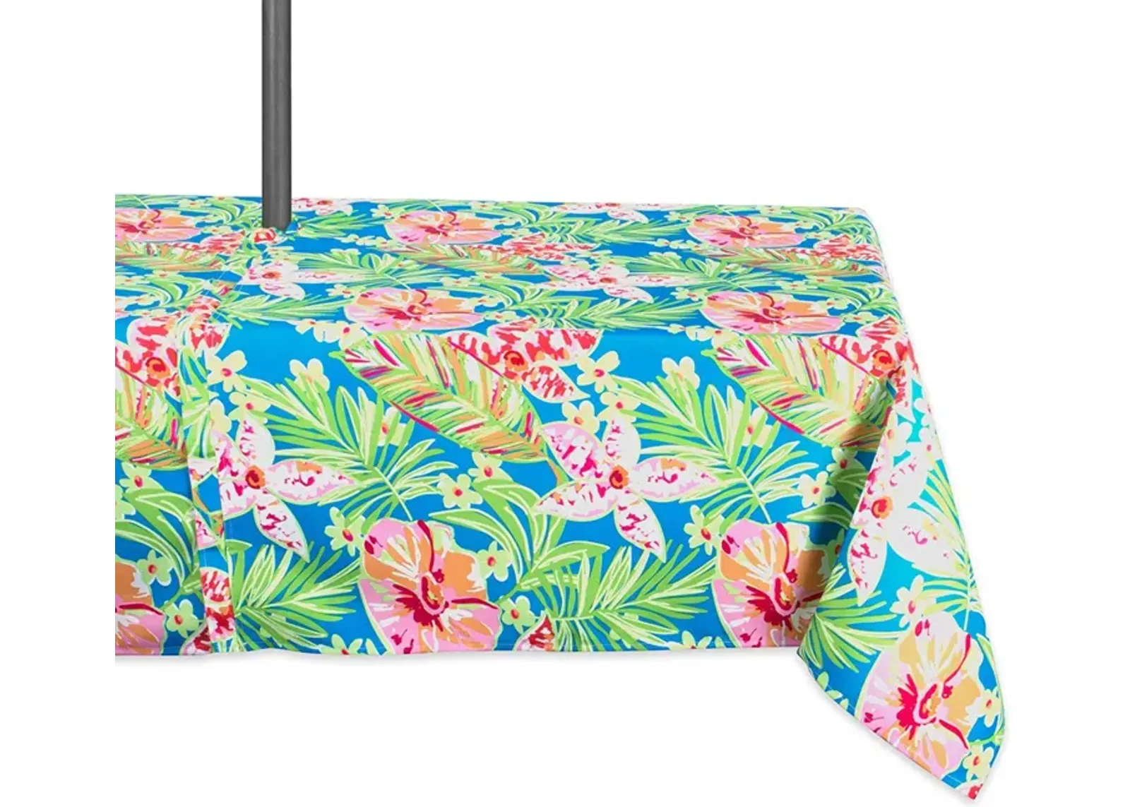 84" Green and Pink Floral Rectangular Outdoor Tablecloth with Zipper