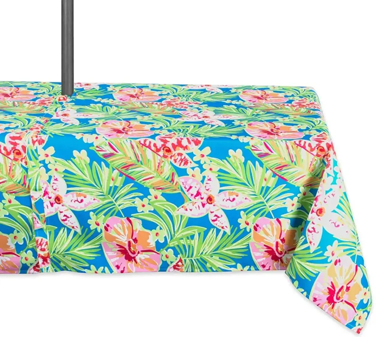 84" Green and Pink Floral Rectangular Outdoor Tablecloth with Zipper