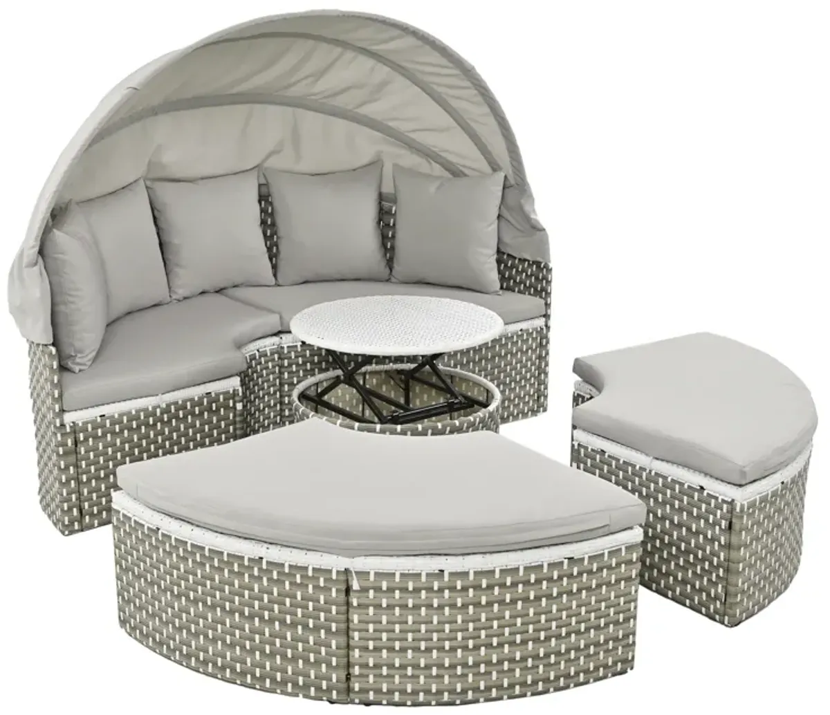 Merax Luxury Round Outdoor Sectional Sofa Set Rattan Daybed