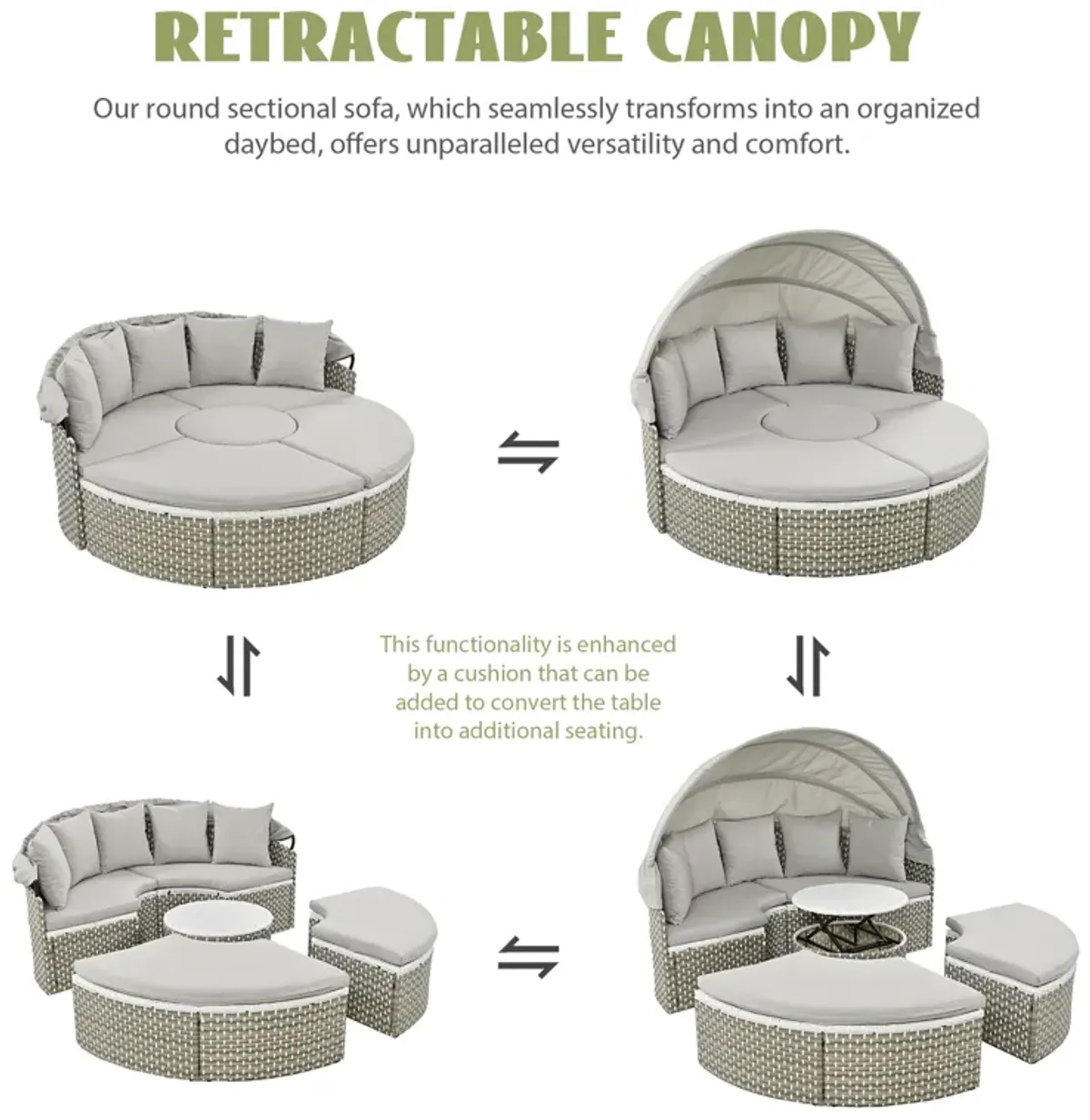 Merax Luxury Round Outdoor Sectional Sofa Set Rattan Daybed