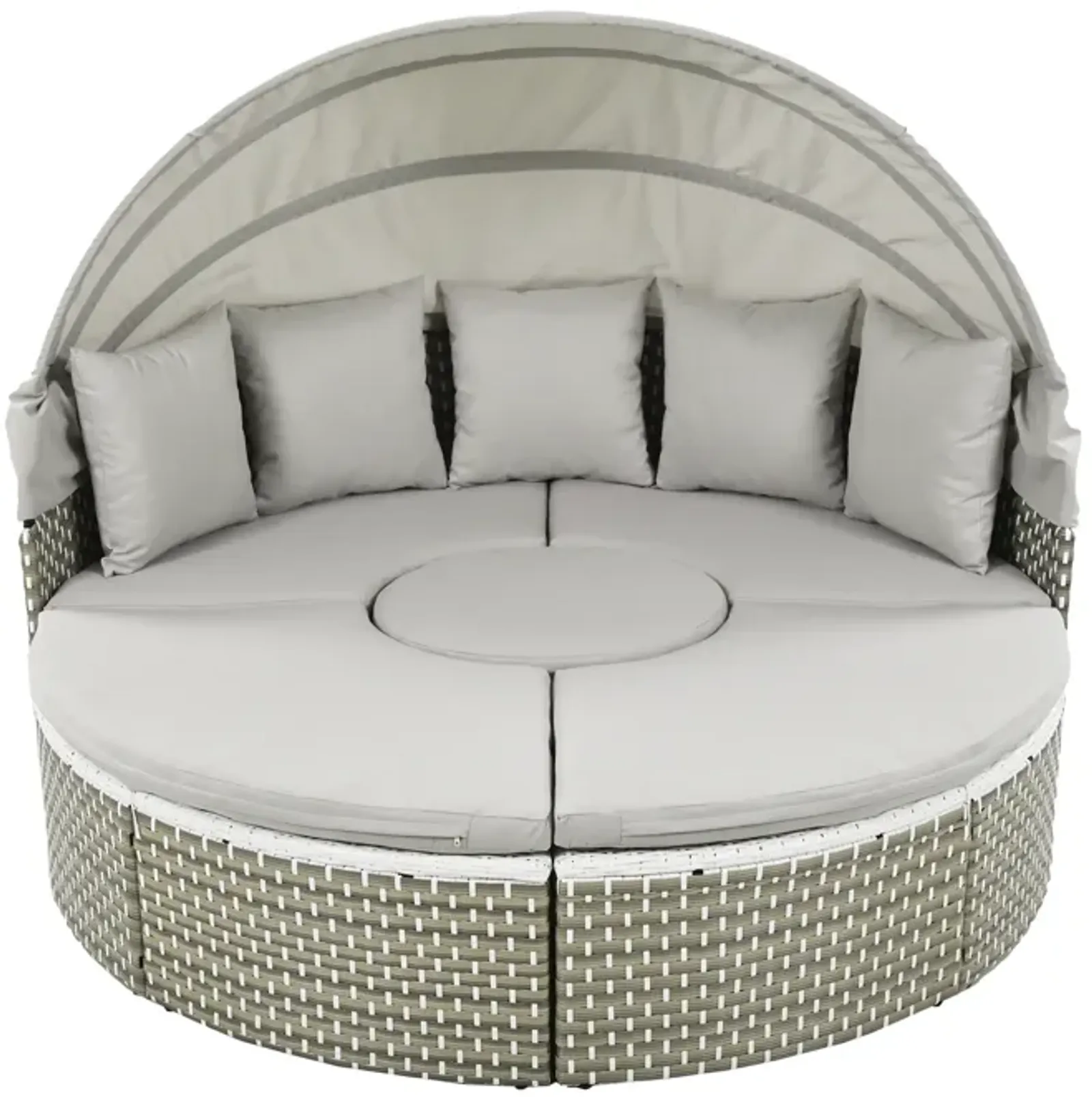 Merax Luxury Round Outdoor Sectional Sofa Set Rattan Daybed