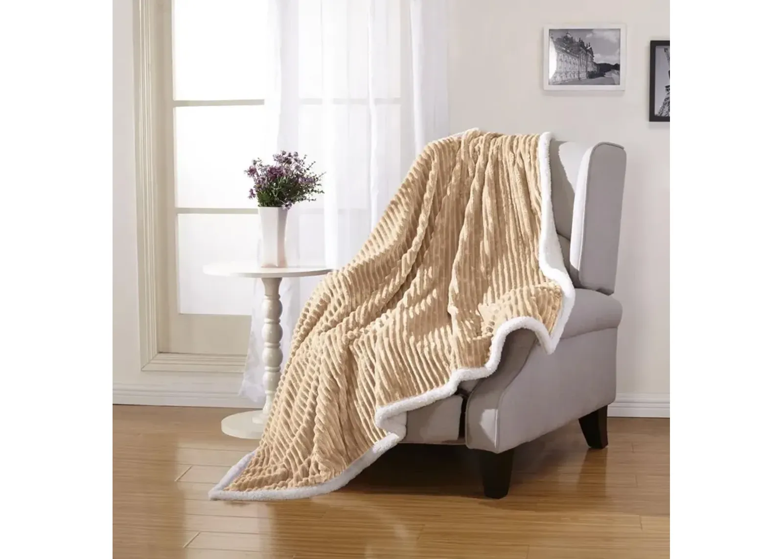 Plazatex Corduroy Faux Sherpa Reverse Throw Blanket - 50x60", Mocha