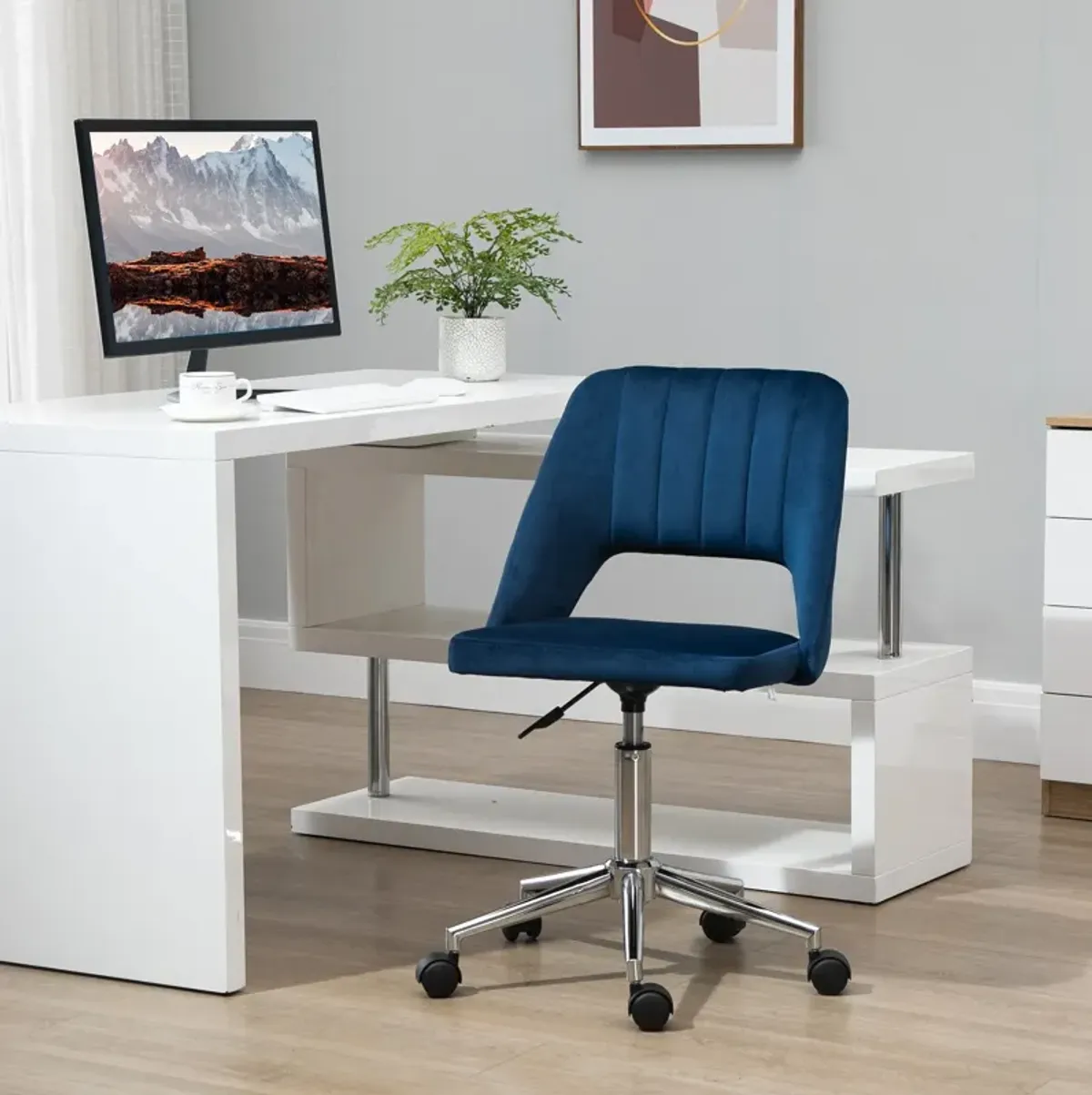 Blue Velvet Office Chair: Executive Mid Back with Thick Padding