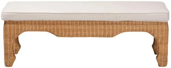 bali & pari Abena Ming Style Natural Rattan Bench with Cushion - Boho Chic Accent Seating for Entryway, Bedroom, or Living Room
