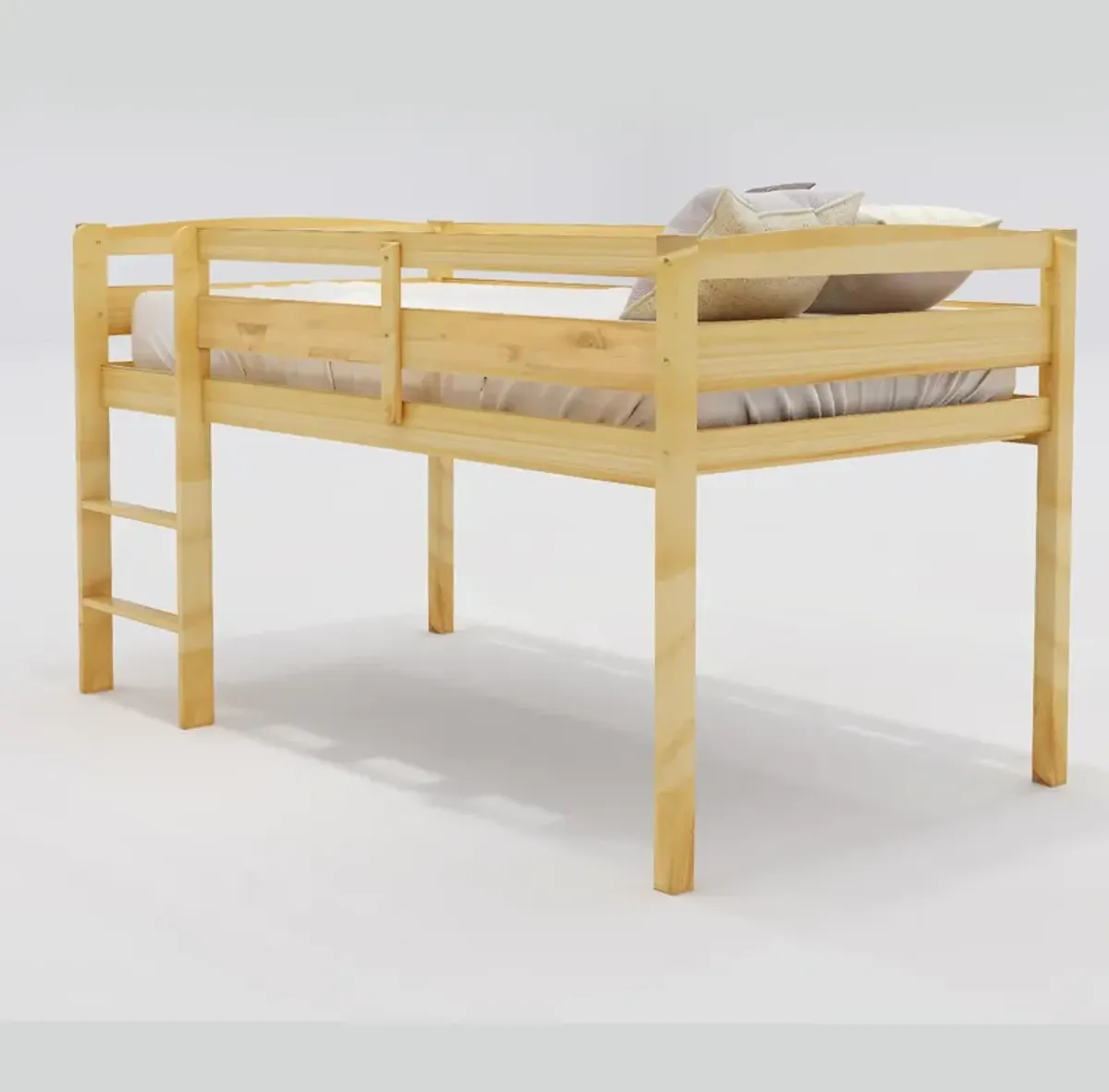 Twin Wood Loft Bed Low Loft Beds with Ladder, Twin