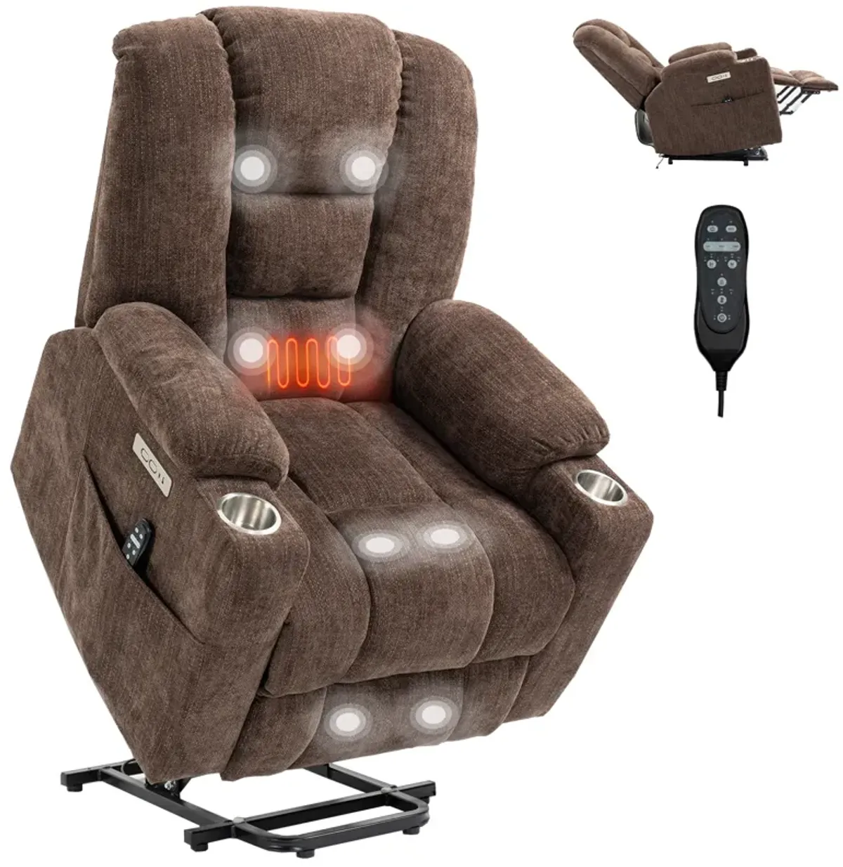 Mondawe Large Power Lift Recliner Chair with Massage and Heat for Elderly, Overstuffed Wide Recliners with USB and Type C Ports