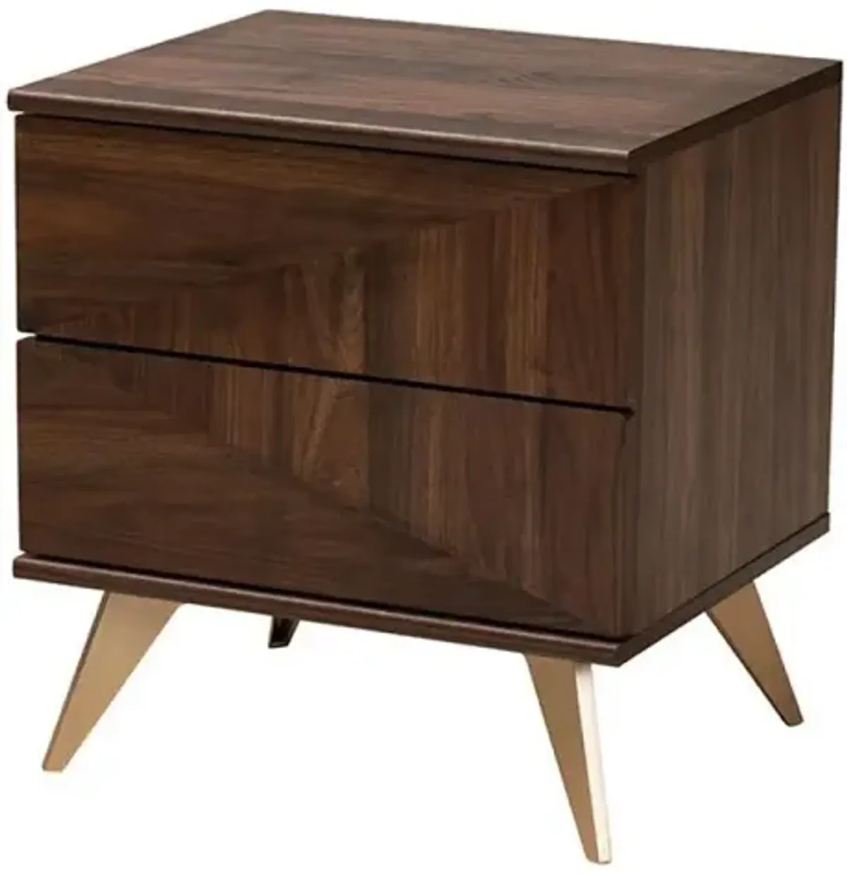 Transitional Walnut Brown Finished Wood 2-Drawer Nightstand