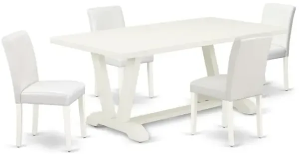East West Furniture V027AB264-5 5-Piece Stylish Dining Room Set a Good Linen White Modern Dining Table Top and 4 Attractive Pu Leather Parson Chairs with Stylish Chair Back, Linen White Finish
