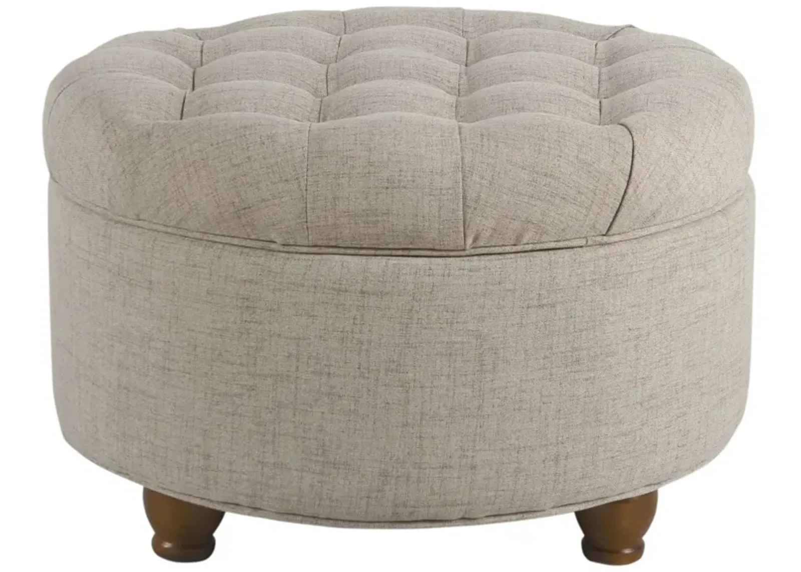 Fabric Upholstered Wooden Ottoman with Tufted Lift Off Lid Storage, Beige - Benzara