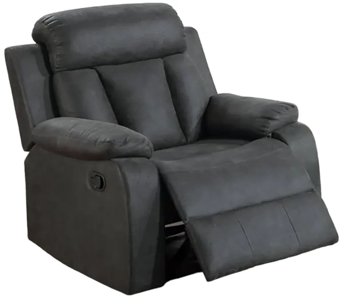 Corie Manual Recliner Chair, Pillow Cushioned, Dark Gray Faux Leather - Benzara