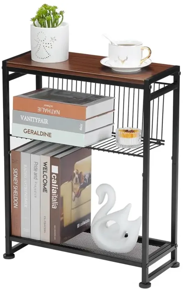 Small Side Table for Small Spaces - Slim End Table with Magazine Holder - 2 in 1 Design Narrow End Table Living Room - Skinny Be