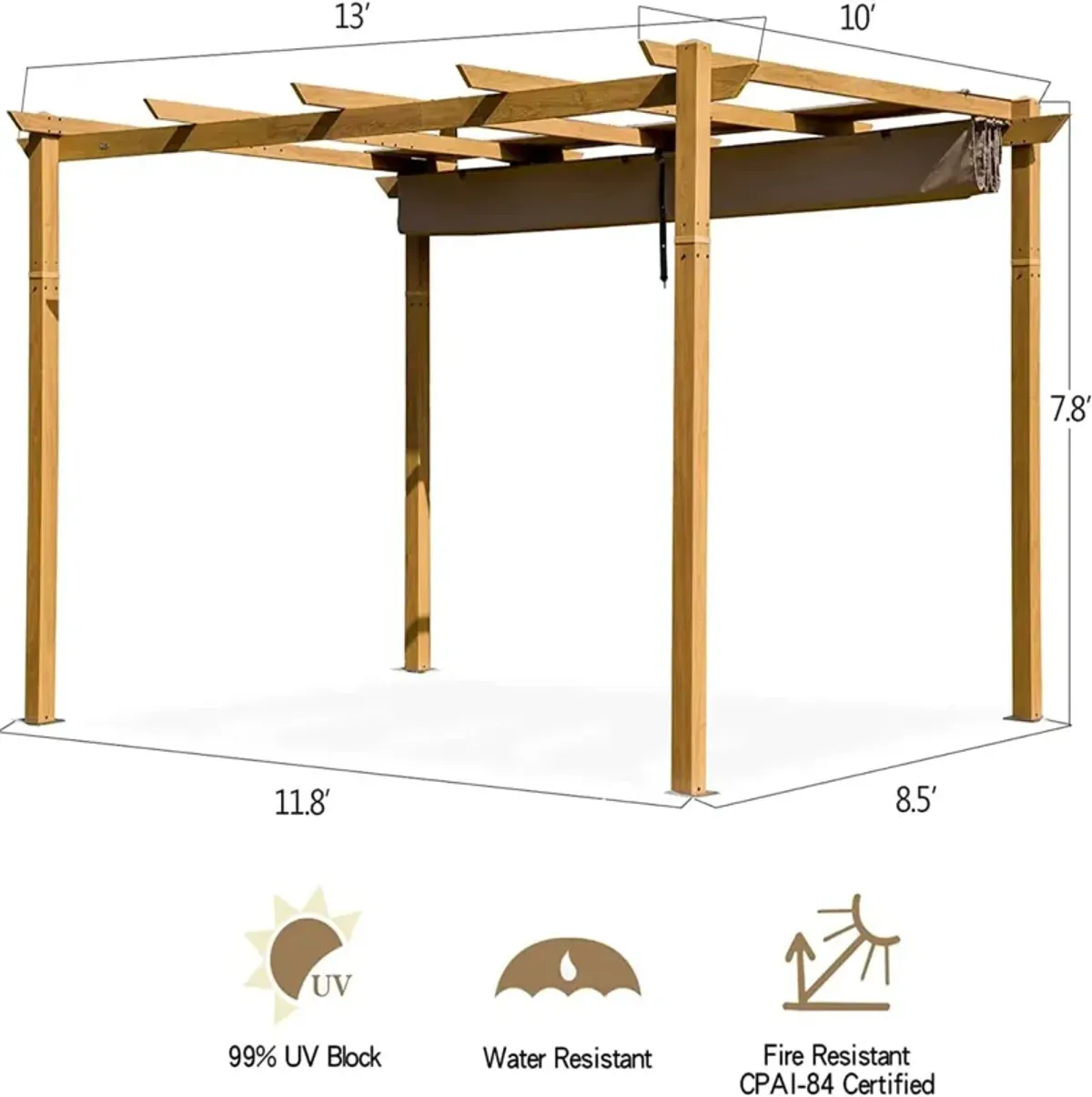 Teak Coated Retractable Pergola with Grape Trellis Cover