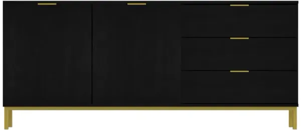 Sideboard Buffet Cabinet with 3 Drawers & 2 Doors for Kitchen, Entryway Cupboard with Gold Metal Legs, Black (62.9" L x 15.7" W x 27.5" H)