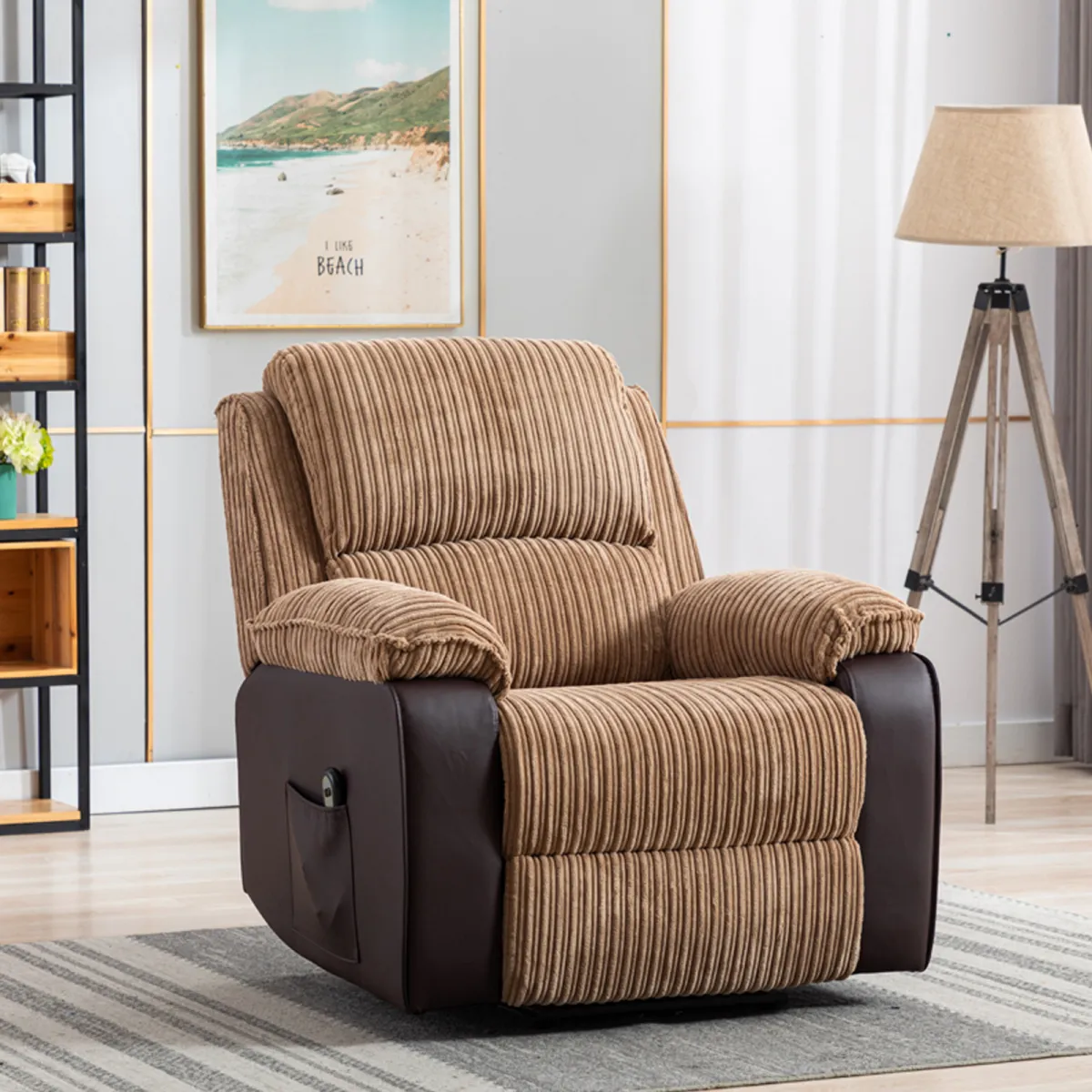 Brown Fabric Recliner Chair Theater Single Recliner Thick Seat and Backrest, suitable for living room, side bags Electric sofa chair, electric remote control.The angle can adjust freely