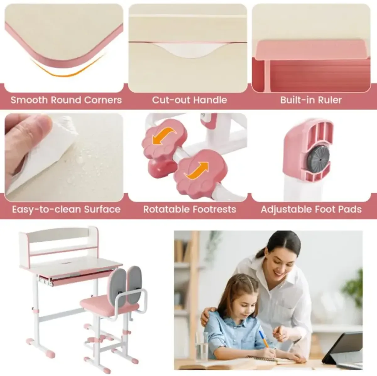 Hivvago Kids Desk and Chair Set with Adjustable Height and Tilted Desktop