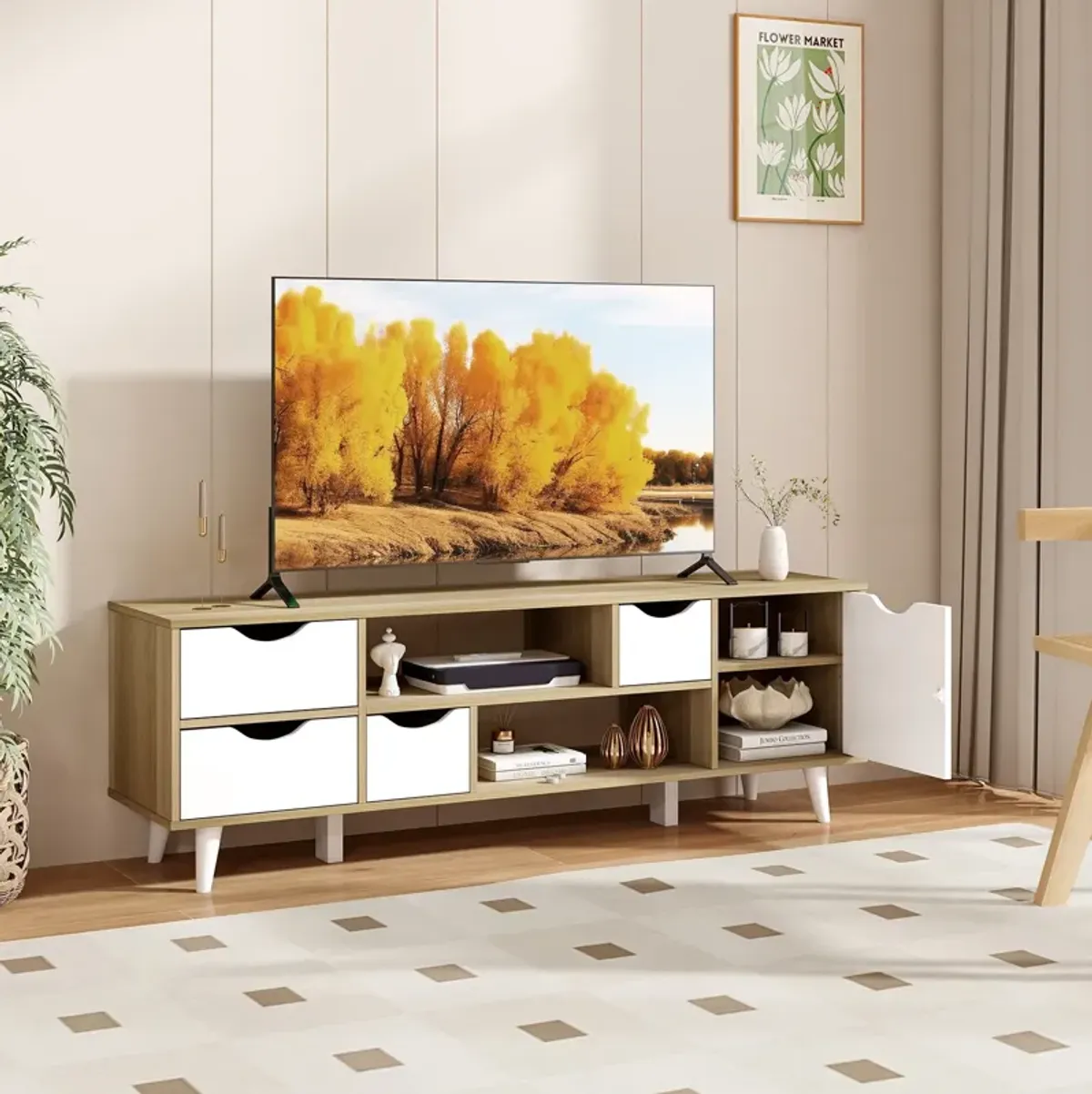 TV Stand for TVs up to 55 Inch Television Cabinet