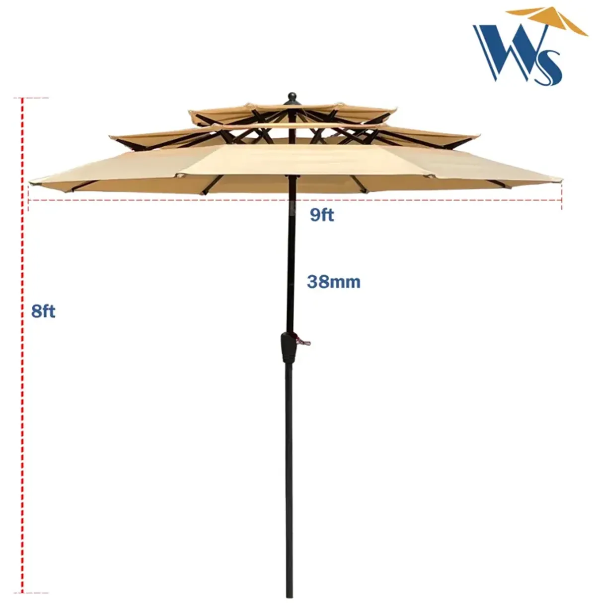 9FT 3-Tiers Outdoor Patio Umbrella With Crank And Tilt And Wind Vents For Garden Backyard