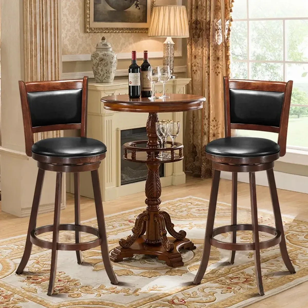 29 Inch Swivel Bar Height Stool Wooden Upholstered Dining Chair