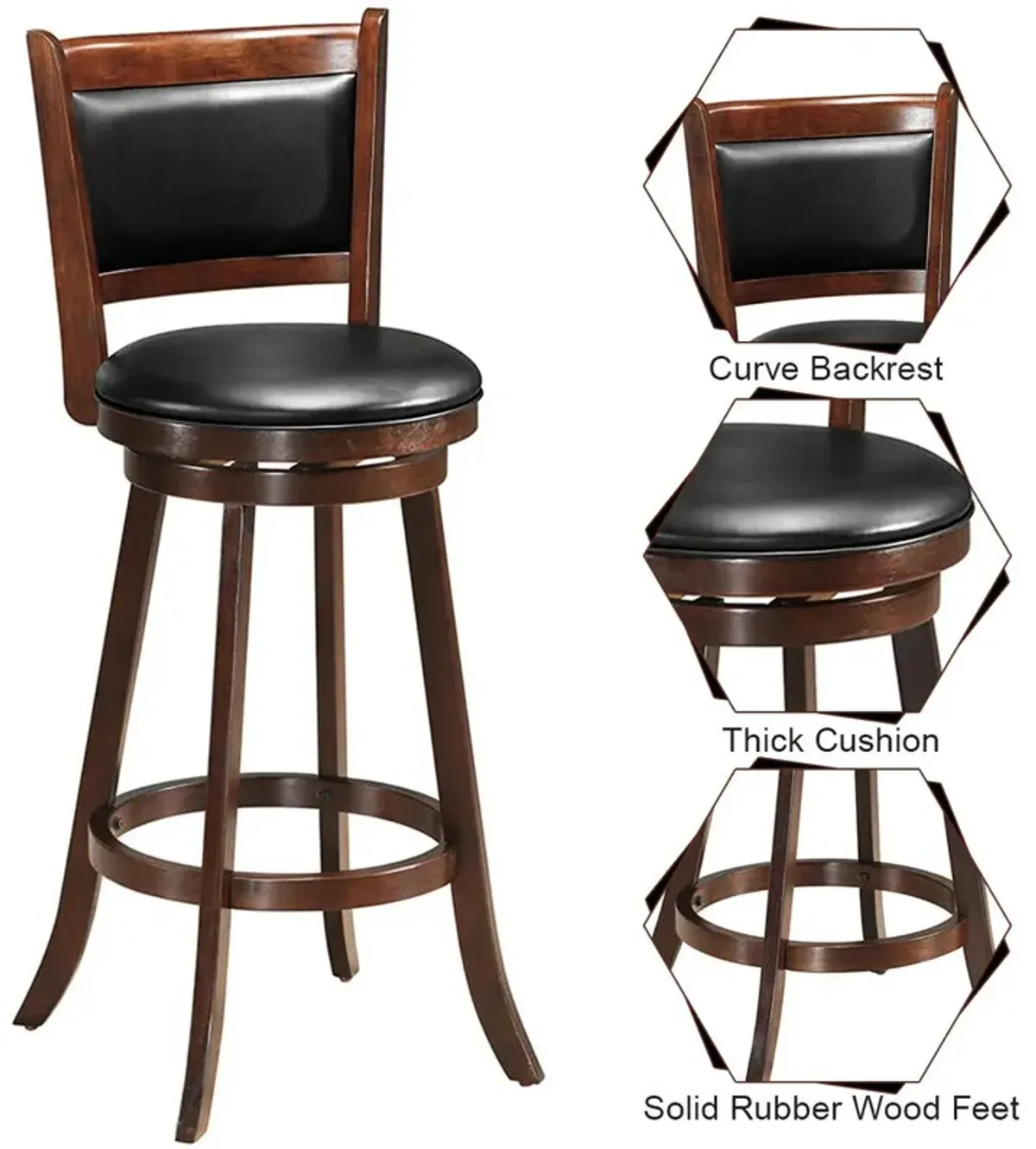 29 Inch Swivel Bar Height Stool Wooden Upholstered Dining Chair