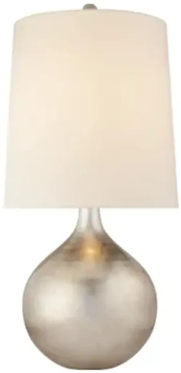 Warren Table Lamp in Burnished Silver Leaf with Linen Shade