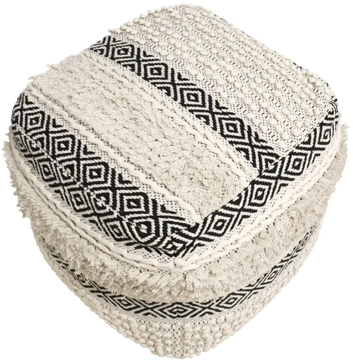 Pasargad Home Grandcanyon Hand Woven 100% Cotton Pouf, Ivory/Black