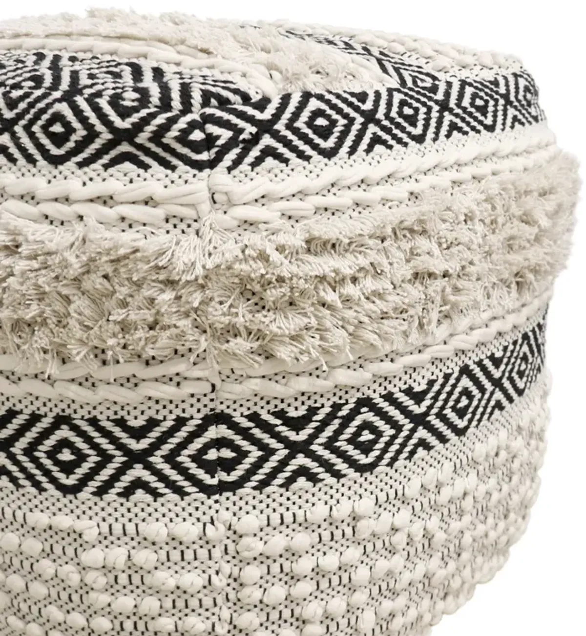 Pasargad Home Grandcanyon Hand Woven 100% Cotton Pouf, Ivory/Black