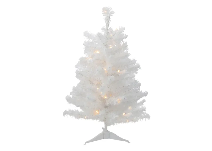 Pre-Lit Snow White Medium Artificial Christmas Tree  2 Ft - Clear LED Lights