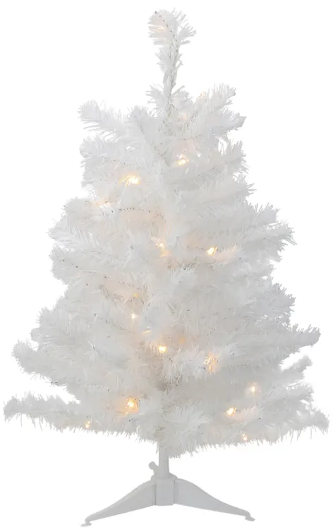 Pre-Lit Snow White Medium Artificial Christmas Tree  2 Ft - Clear LED Lights