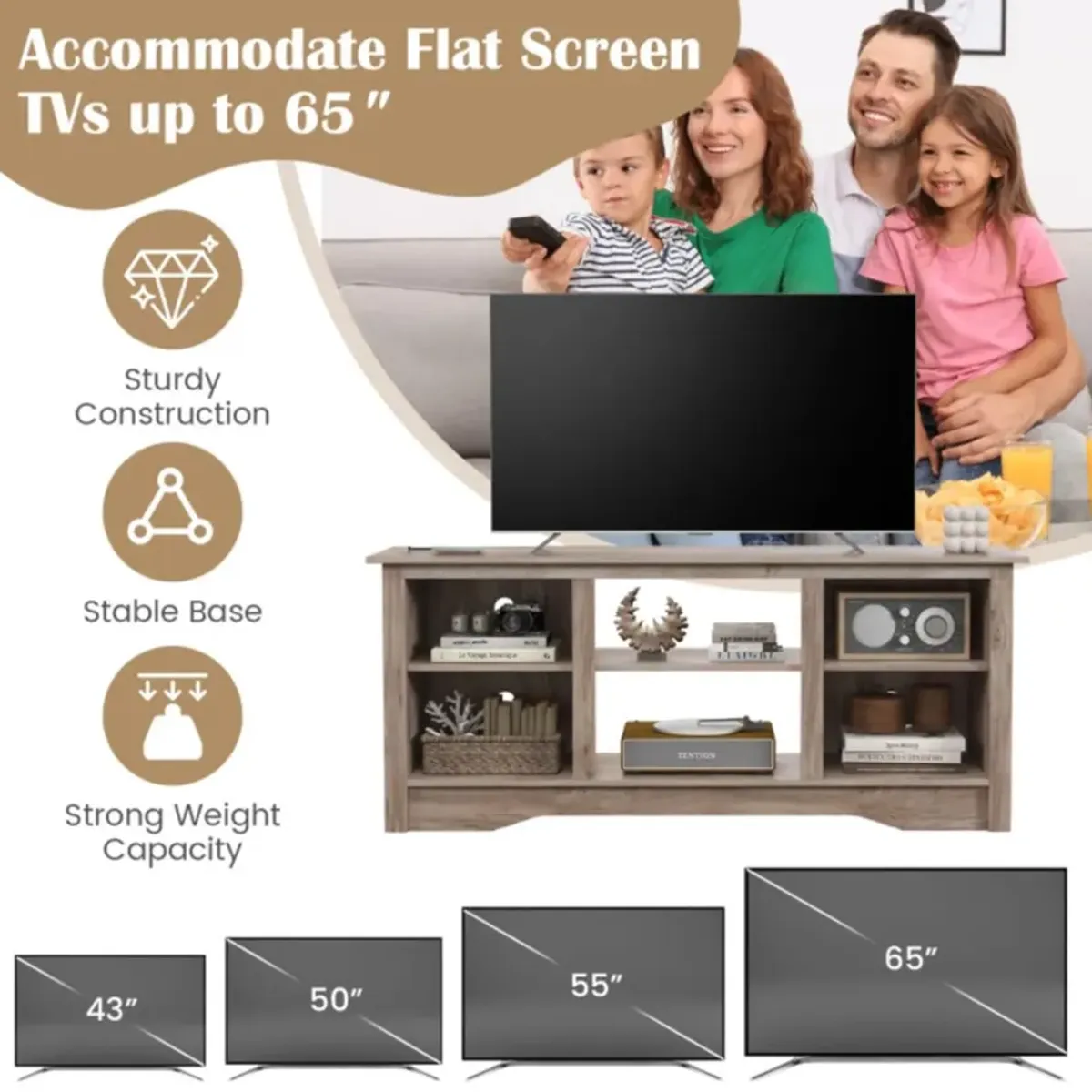 Hivvago TV Stand for up to 65" Flat Screen TVs with Adjustable Shelves for 18" Electric Fireplace (Not Included)