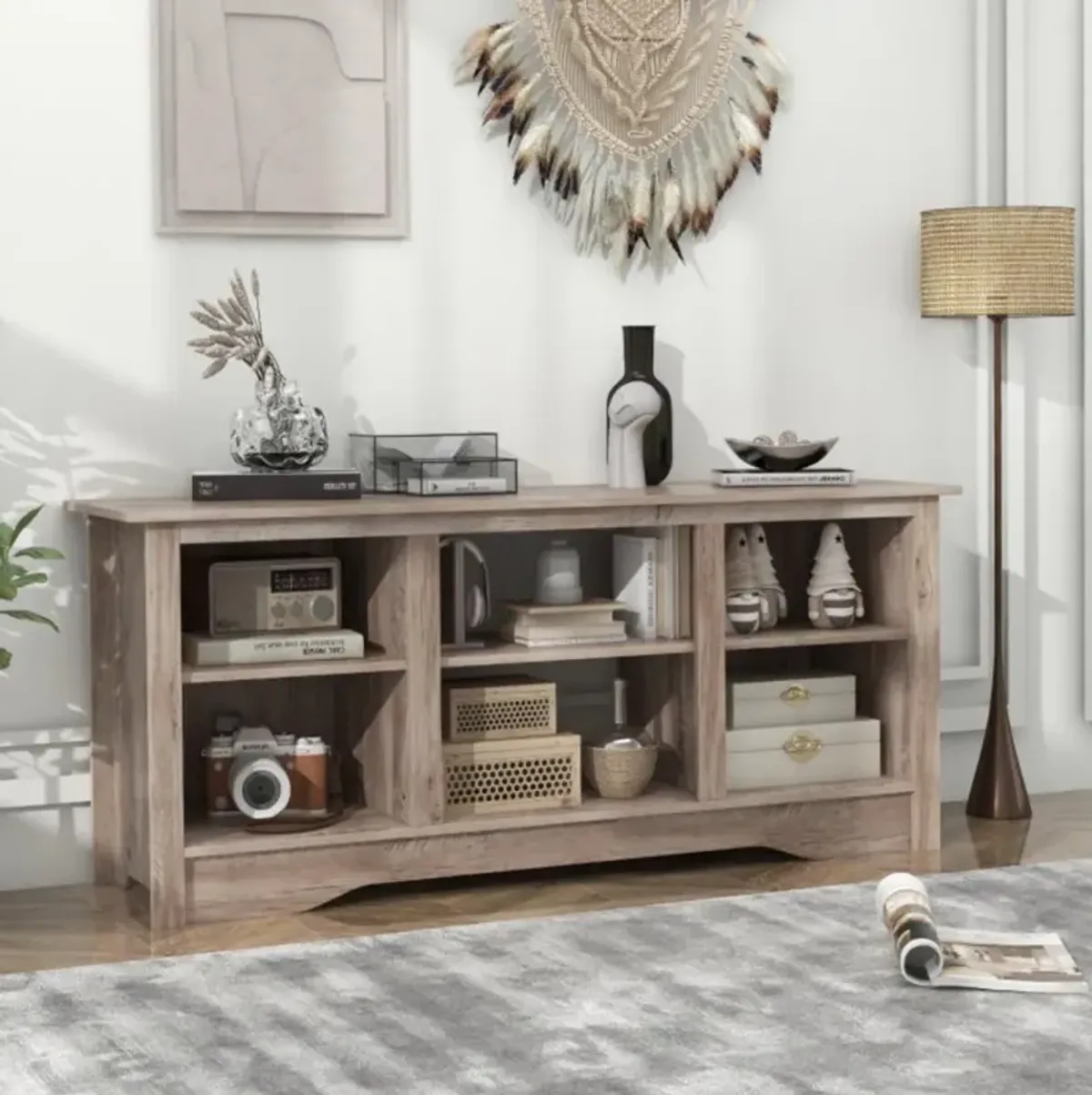 Hivvago TV Stand for up to 65 Inch Flat Screen TVs with Adjustable Shelves for 18 Inch Electric Fireplace (Not Included)