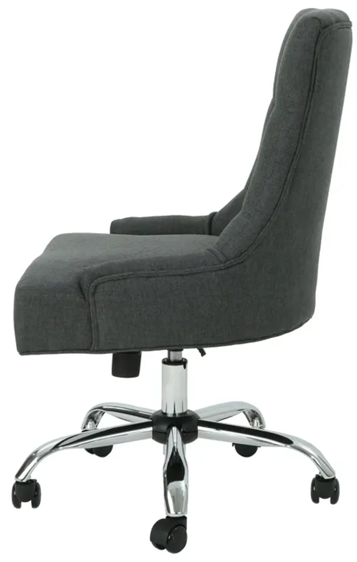 Ovi Swivel Office Chair, Dark Gray Fabric, Tufted Back, Rolling Wheels -Benzara