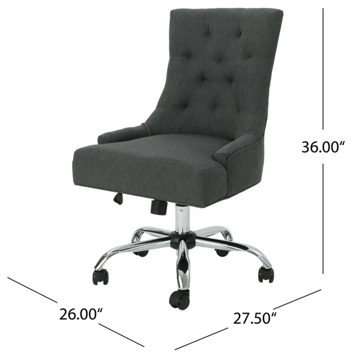 Ovi Swivel Office Chair, Dark Gray Fabric, Tufted Back, Rolling Wheels -Benzara