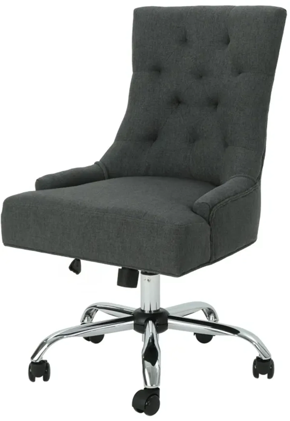 Ovi Swivel Office Chair, Dark Gray Fabric, Tufted Back, Rolling Wheels -Benzara