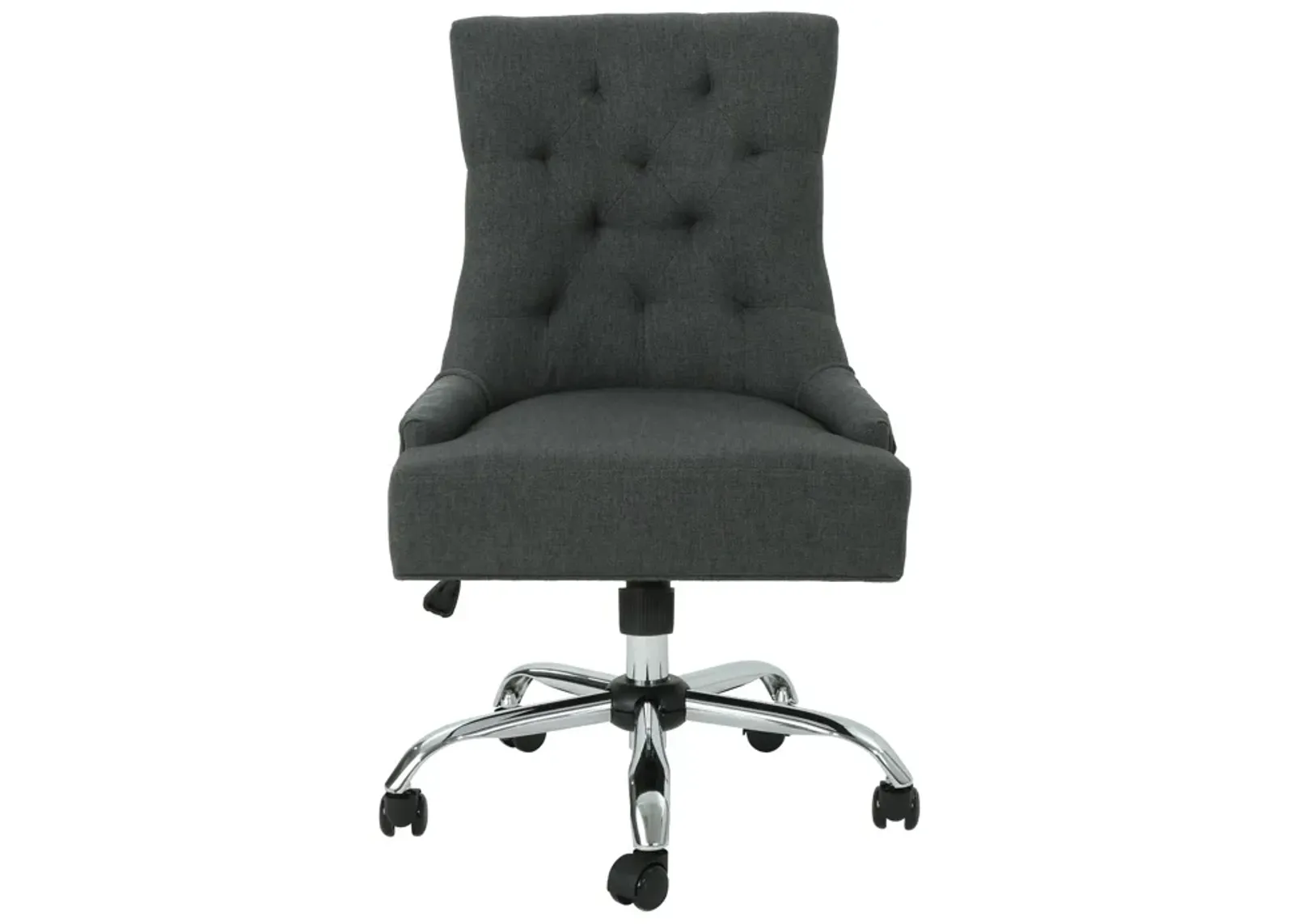 Ovi Swivel Office Chair, Dark Gray Fabric, Tufted Back, Rolling Wheels -Benzara