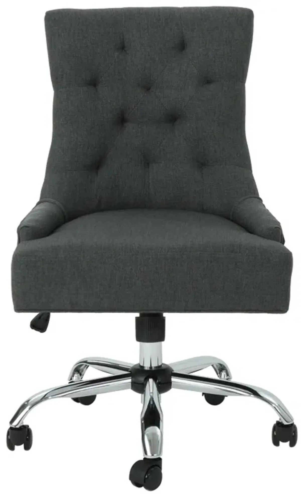 Ovi Swivel Office Chair, Dark Gray Fabric, Tufted Back, Rolling Wheels -Benzara