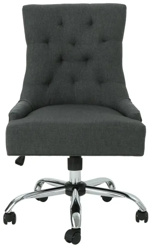 Ovi Swivel Office Chair, Dark Gray Fabric, Tufted Back, Rolling Wheels - Benzara