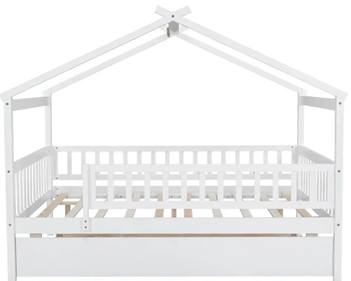Merax Wooden House Bed with Twin Size Trundle