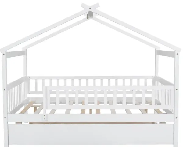 Merax Wooden House Bed with Twin Size Trundle