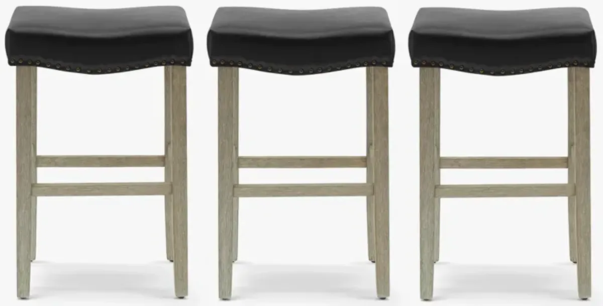 WestinTrends 29" Upholstered Saddle Seat Antique Gray Counter Stool (Set of 3)