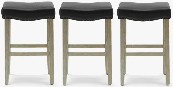WestinTrends 29" Upholstered Saddle Seat Antique Gray Counter Stool (Set of 3)