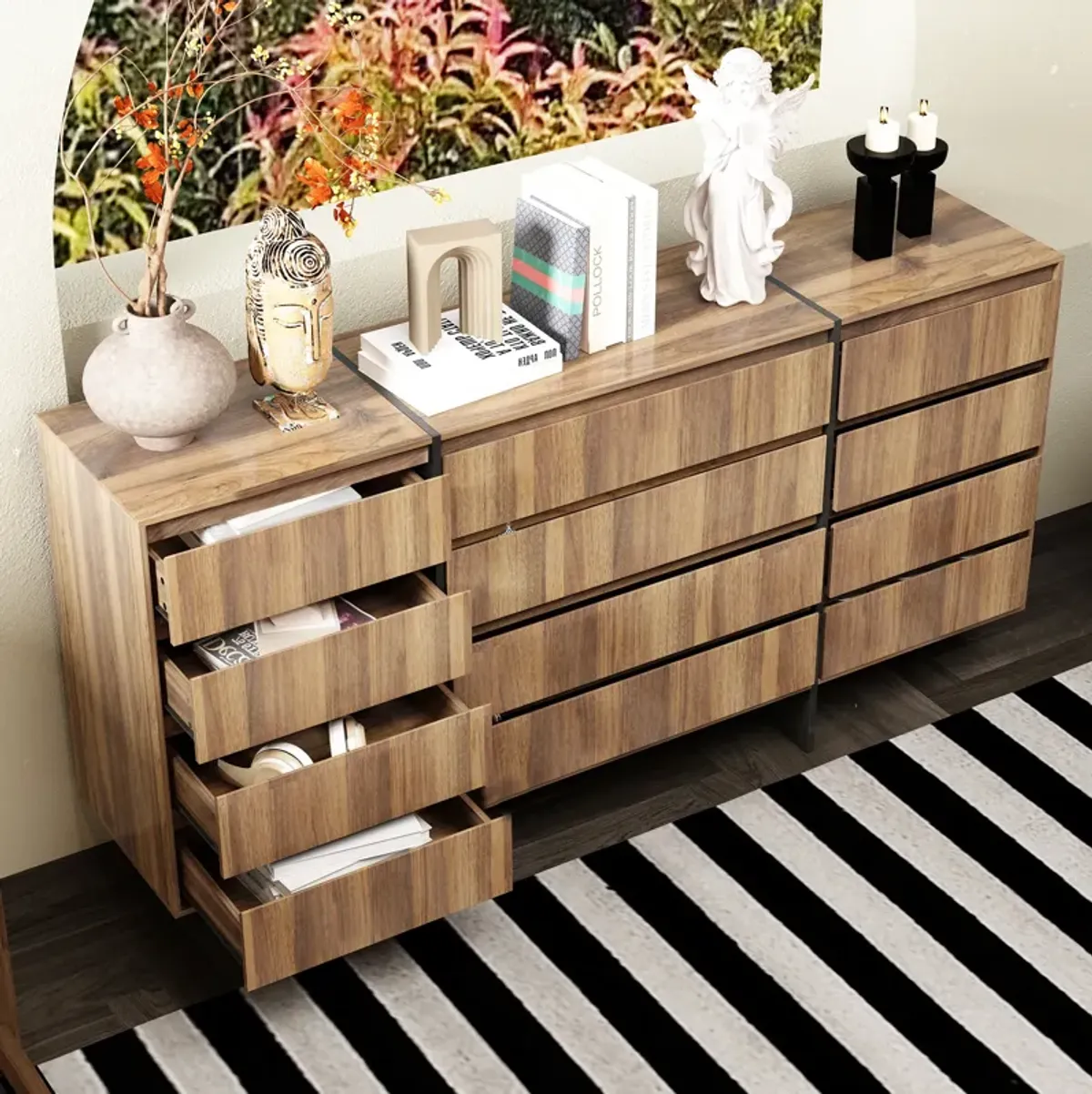 FUFU&GAGA Brown 12-Drawer Standard Dresser (70.9" W x 35.4" H x 15.7" D),Brown